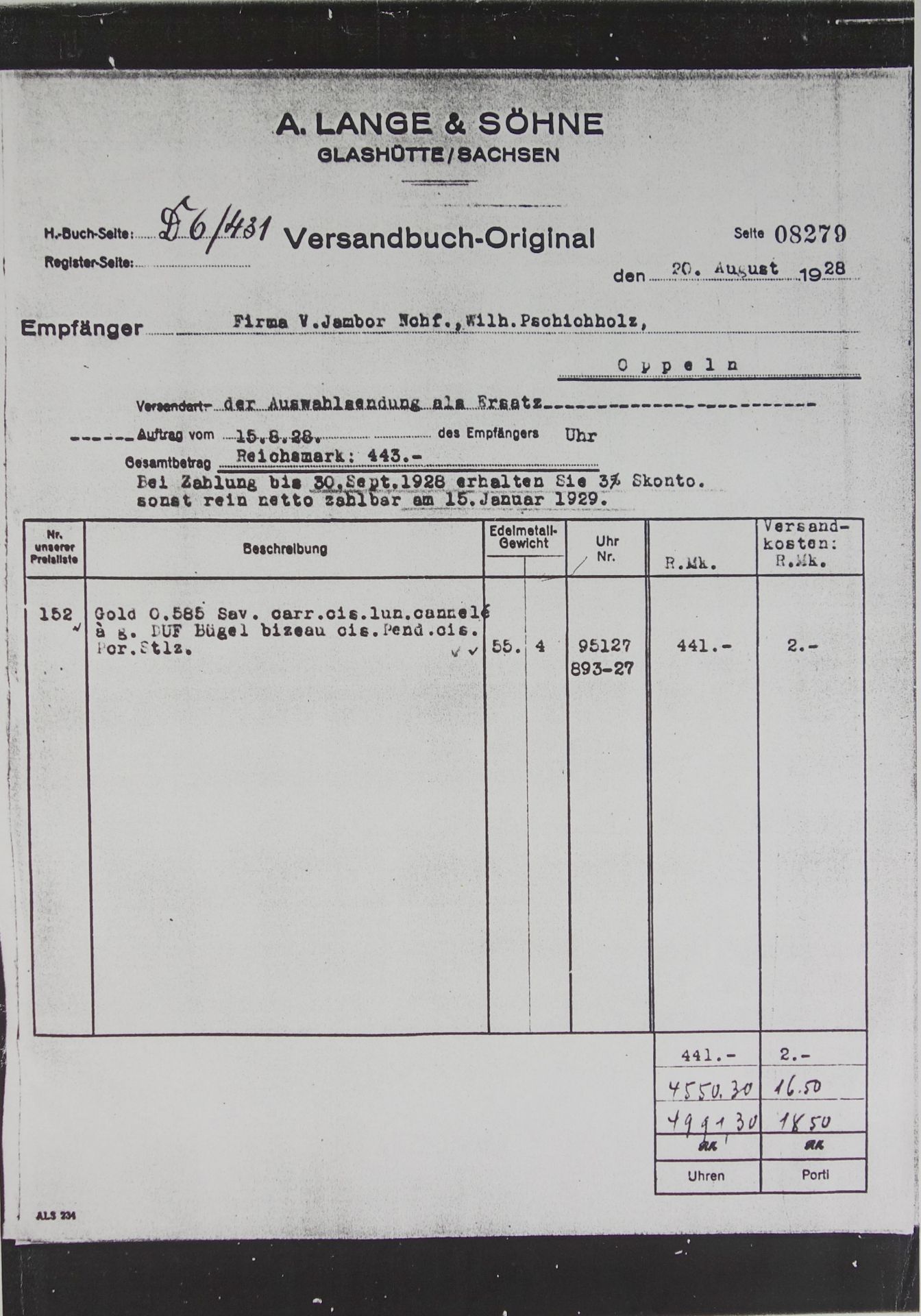 Feine Gold- Savonette A. Lange & Söhne Glashütte, Präsentuhr an den Boxer Willi Kaiser anlässlich - Bild 12 aus 12