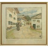 Margarethe Geibel (1876-1956) "Dorfstraße in Mittenwald", um 1910, Farbholzschnitt, im Druckstock