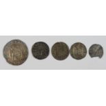 Konvolut 5 silberne Kleinmünzen, 18.Jh., u.a. Engelsgroschen (Schreckenberger) o.J., Friedrich III.,