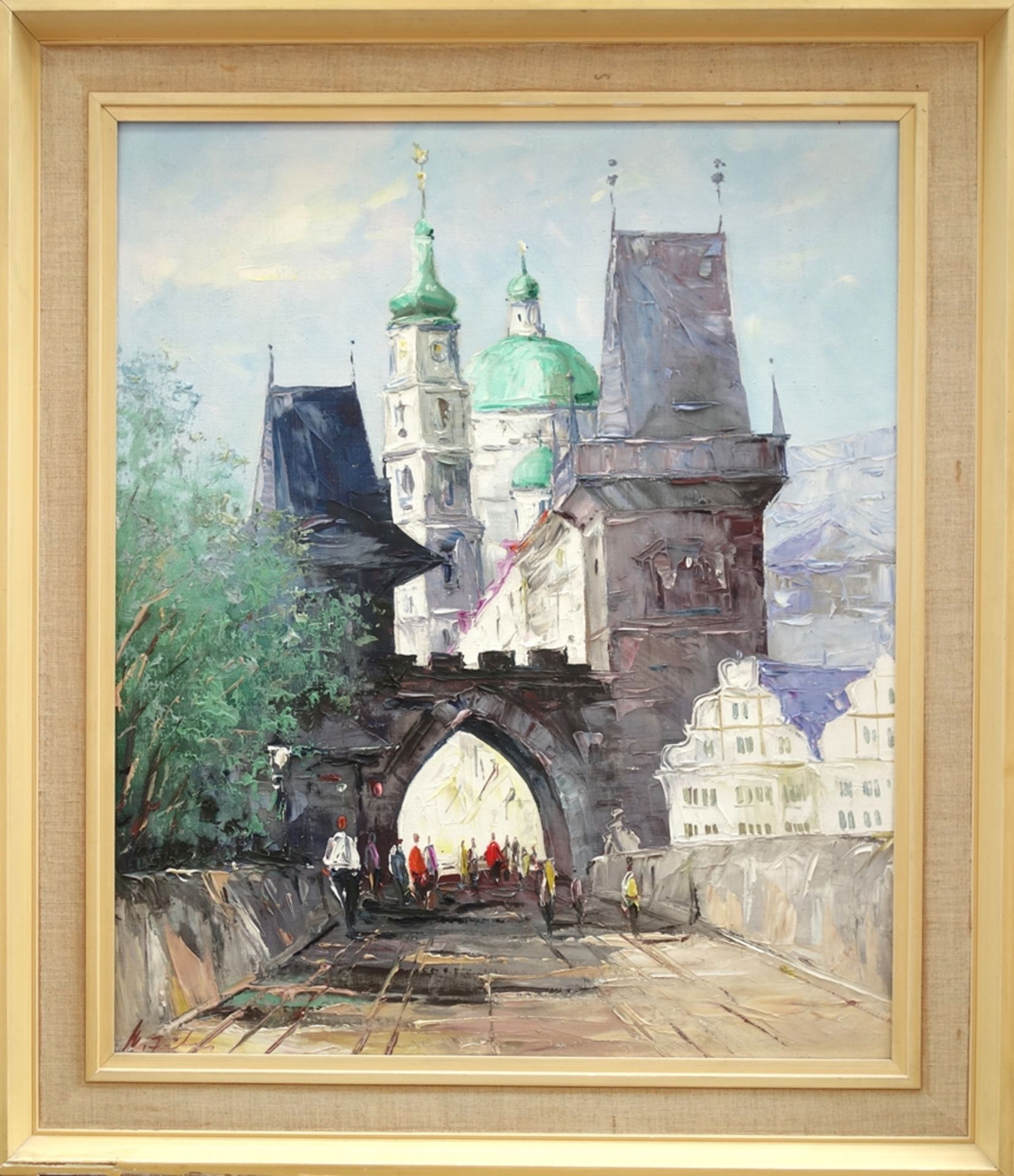 Manfred Feiler (*1925, Plauen - 2020, ebd.), "Karlsbrücke in Prag", 1960/70er Jahre, Öl/Lw., unten