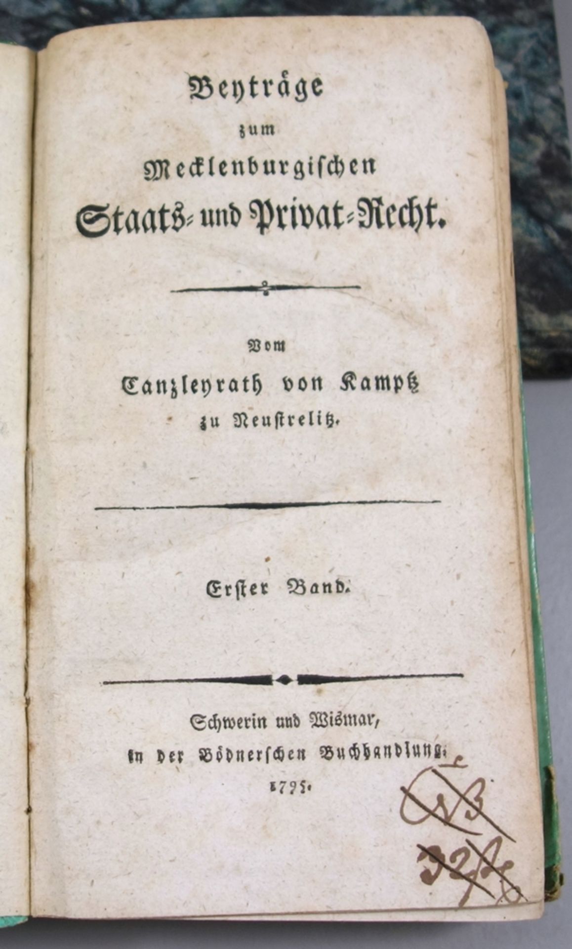 2 Bücher zu Mecklenburg, 1795 und 1866: "Beyträge zum Mecklenburgischen Staats- und Privat-Recht", - Bild 2 aus 2