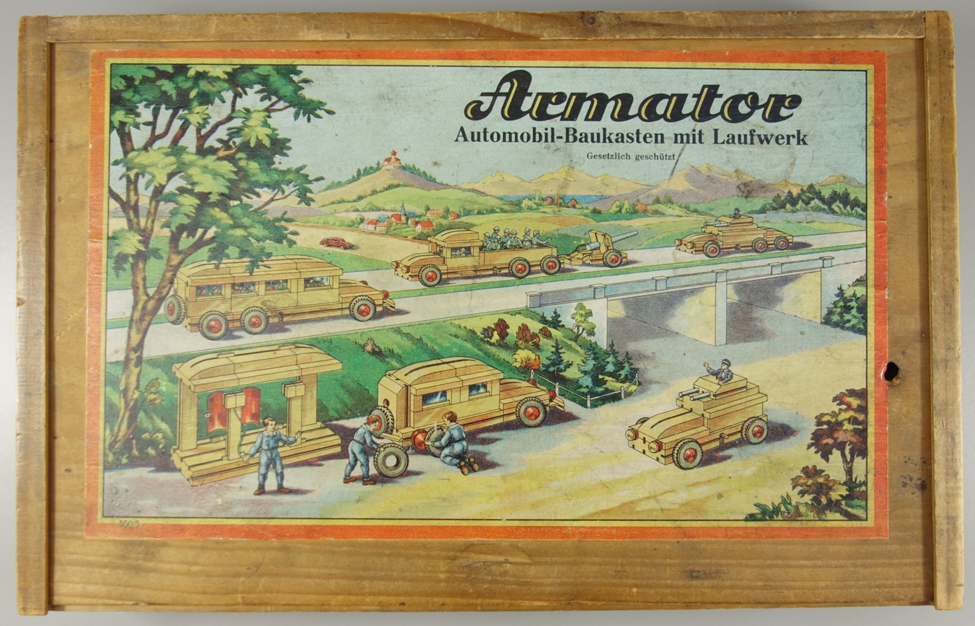 Armator Automobil-Baukasten mit Laufwerk, um 1940, Carl Fritzsche, Blumenau i.Sachsen, Holz-