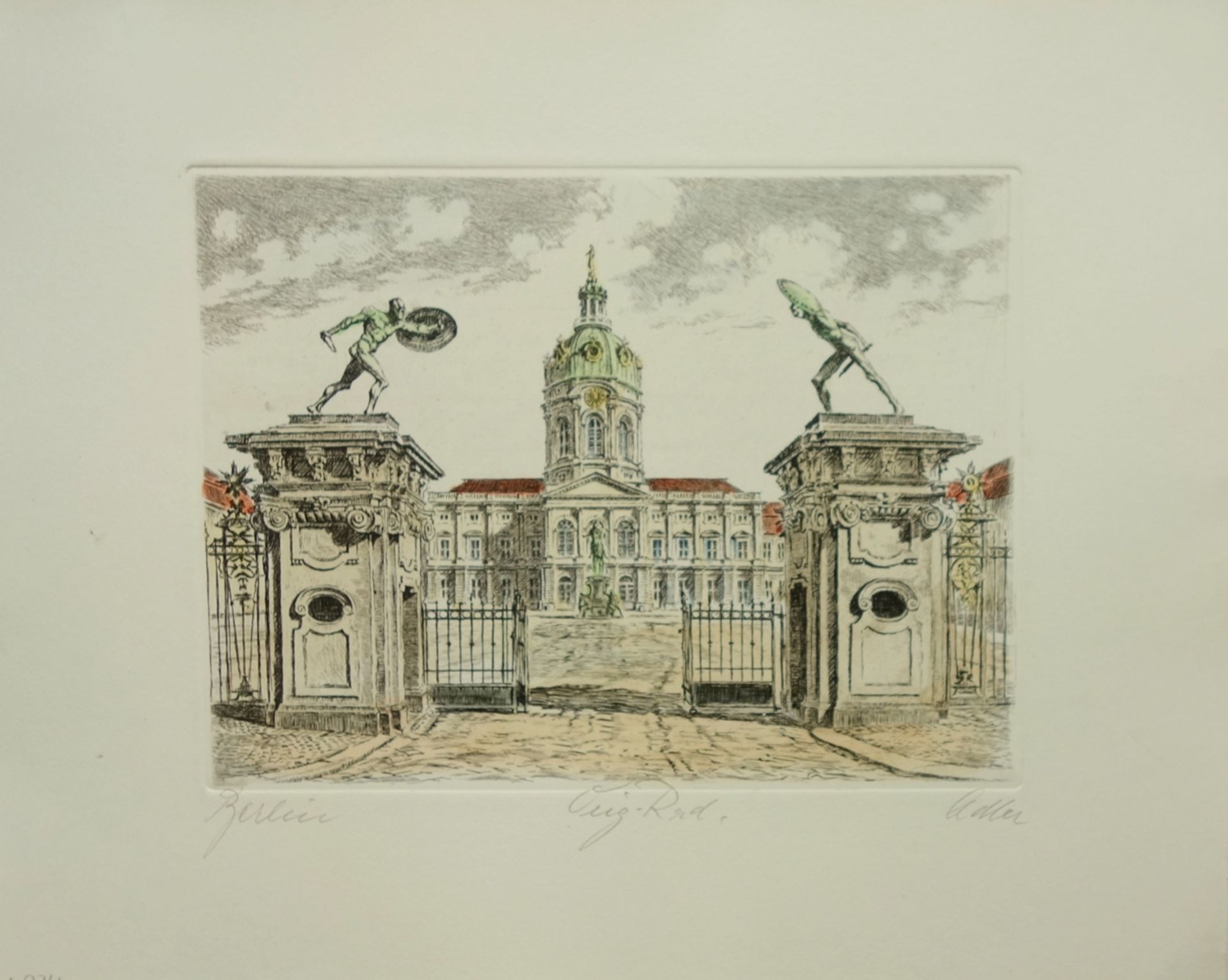 Richard Adler (1907, Berlin-1977, Düsseldorf), "Schloss Charlottenburg", kolorierte Radierung, unten