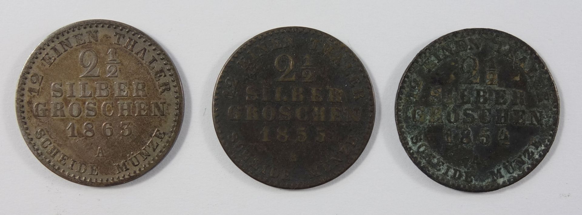 3* 2 1/2 Silbergroschen, Preussen: Wilhelm IV, 1855 A; Wilhelm I, 1863 A; Friedrich Wilhelm IV, 1854 - Bild 2 aus 2