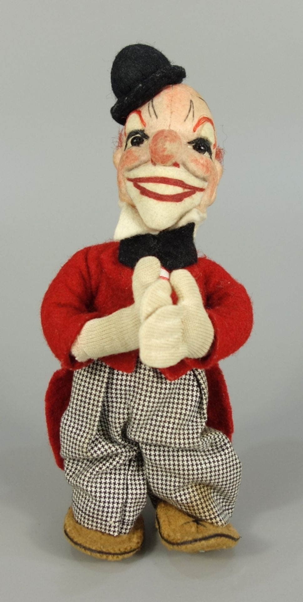 Dresdner Künstlerpuppe "Clown", um 1950/60, H.17cm, Handarbeit, Biegepuppe, Filz/Stoff, gesticktes - Bild 2 aus 3