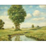 L. Peter (Wieren/Wrestedt), "Flusslandschaft", 1930er Jahre, Öl/Holz, unten links signiert und