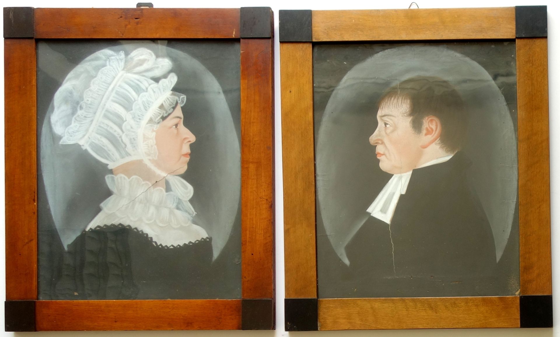 Paar Biedermeier-Porträts, "Pastor Engwik und Julie Ritter", um 1800, Pastellkreide/Papier, im