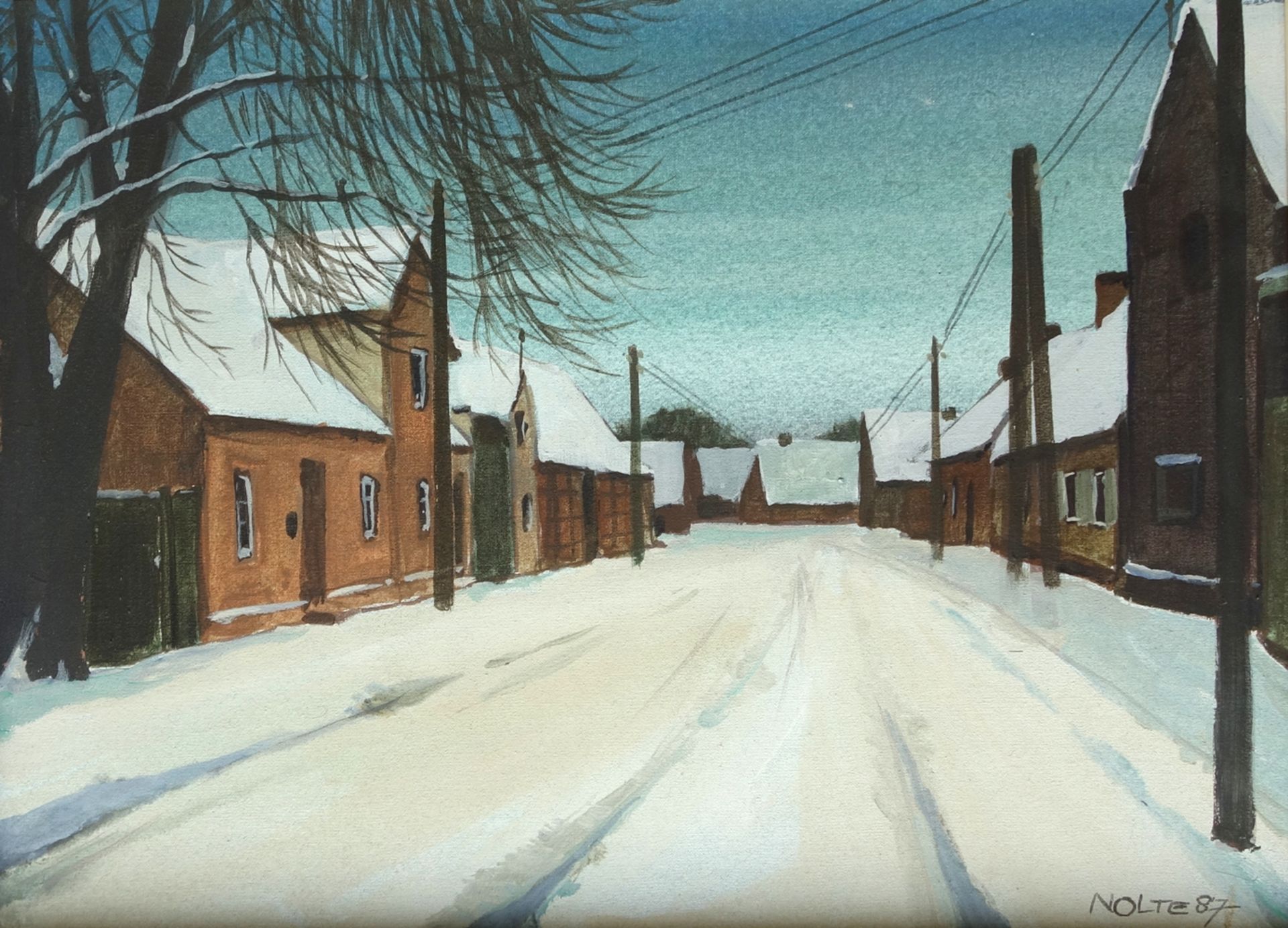 Ferdinand Nolte (1929, Braunschweig-1993, Neuss/Düsseldorf), "Dorfstraße im Winter", 1987, Acryl/