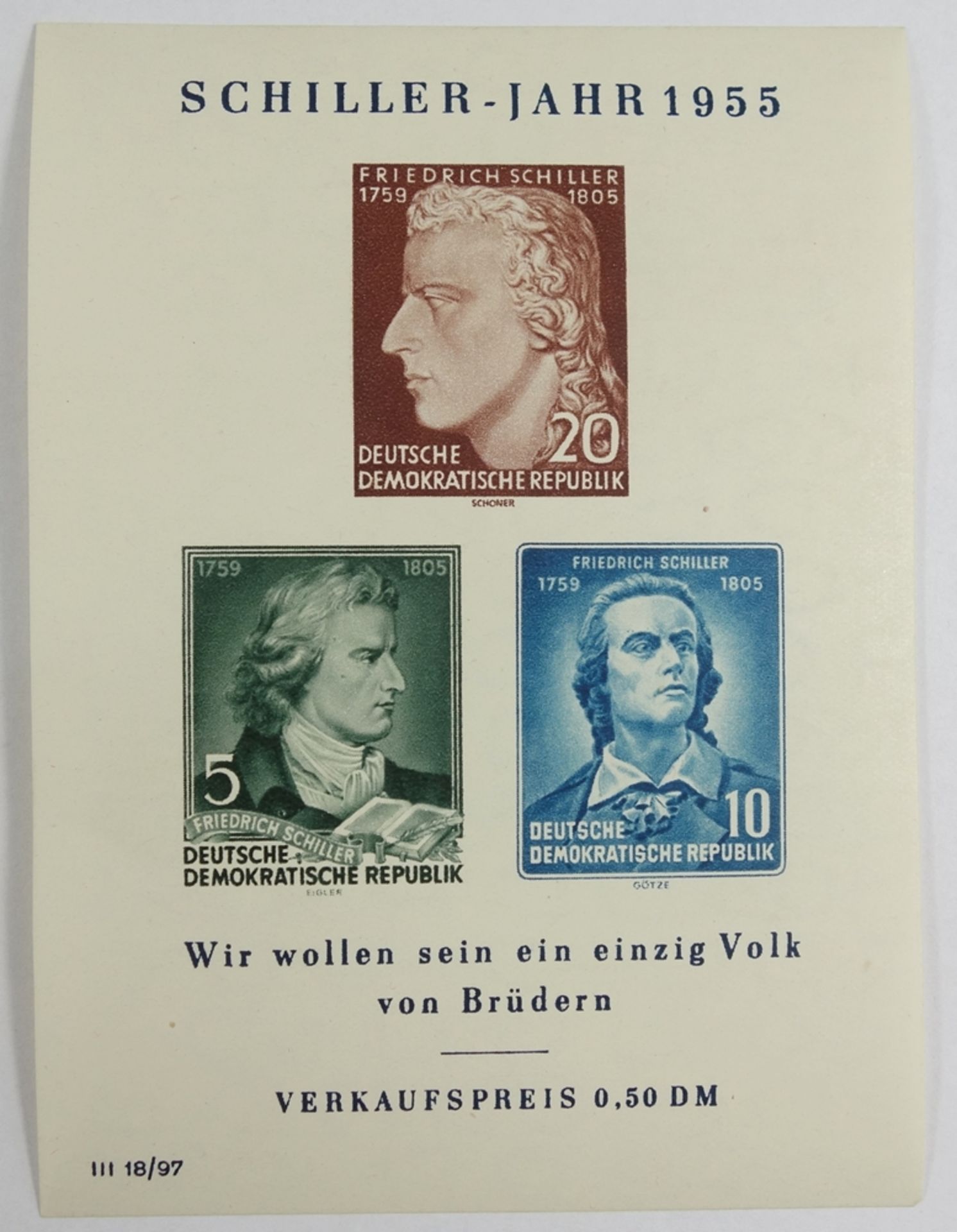 DDR, Schillerblock mit PF, BL 12 II, Kat.-Wert 300 €, ungestempeltGDR, Schillerblock with PF, BL