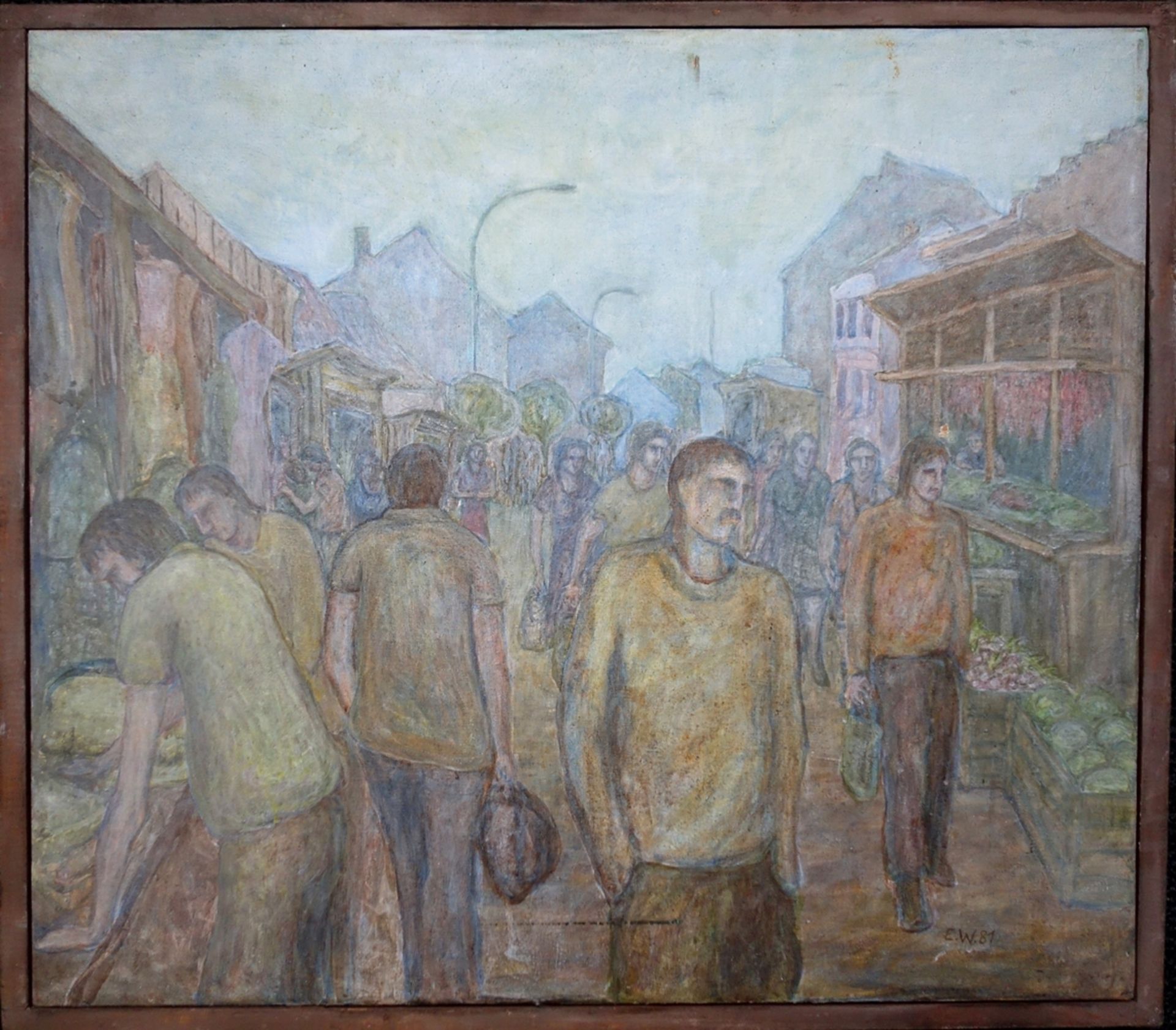 E. Weinert "Esztergomer Wochenmarkt", 1981, Acryl/Lw., u.r. monogrammiert "E.W." und datiert,