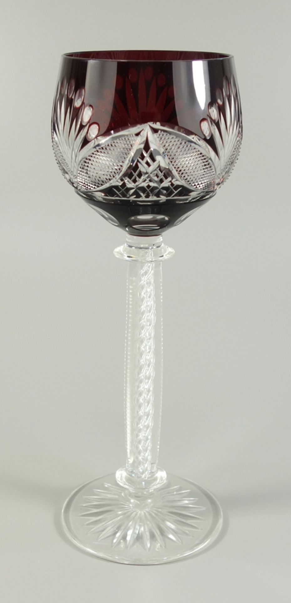 Überfang- Römer mit Spiralglasfäden, Jugendstil, um 1900, H.21,4cm, Scheibenfuß mit Sternschliff, - Bild 2 aus 2