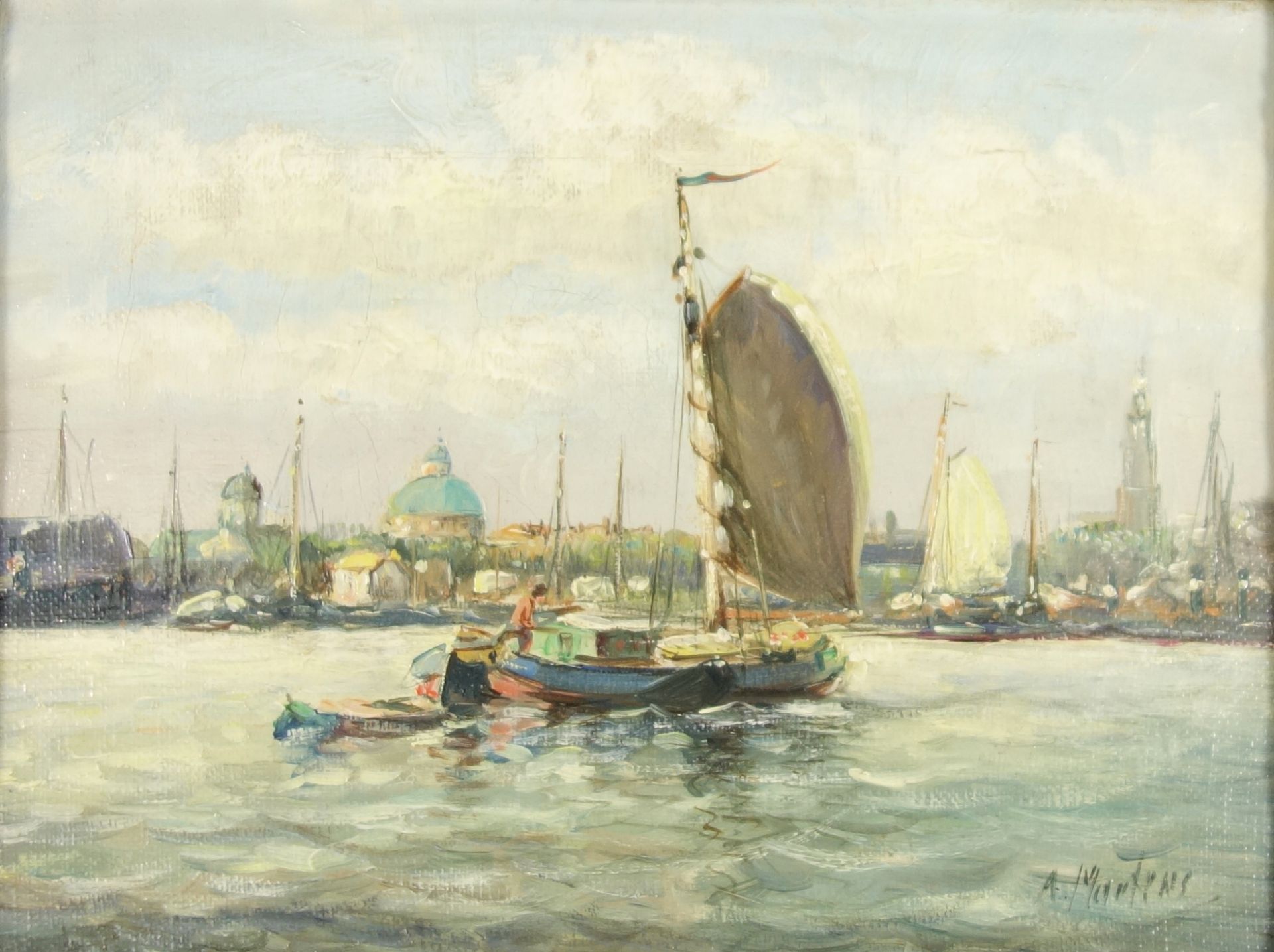 Alfred Märtens (1888-1936), "Segelboot vor Amsterdam", Öl/Leinwand, unten rechts signiert, - Bild 2 aus 4
