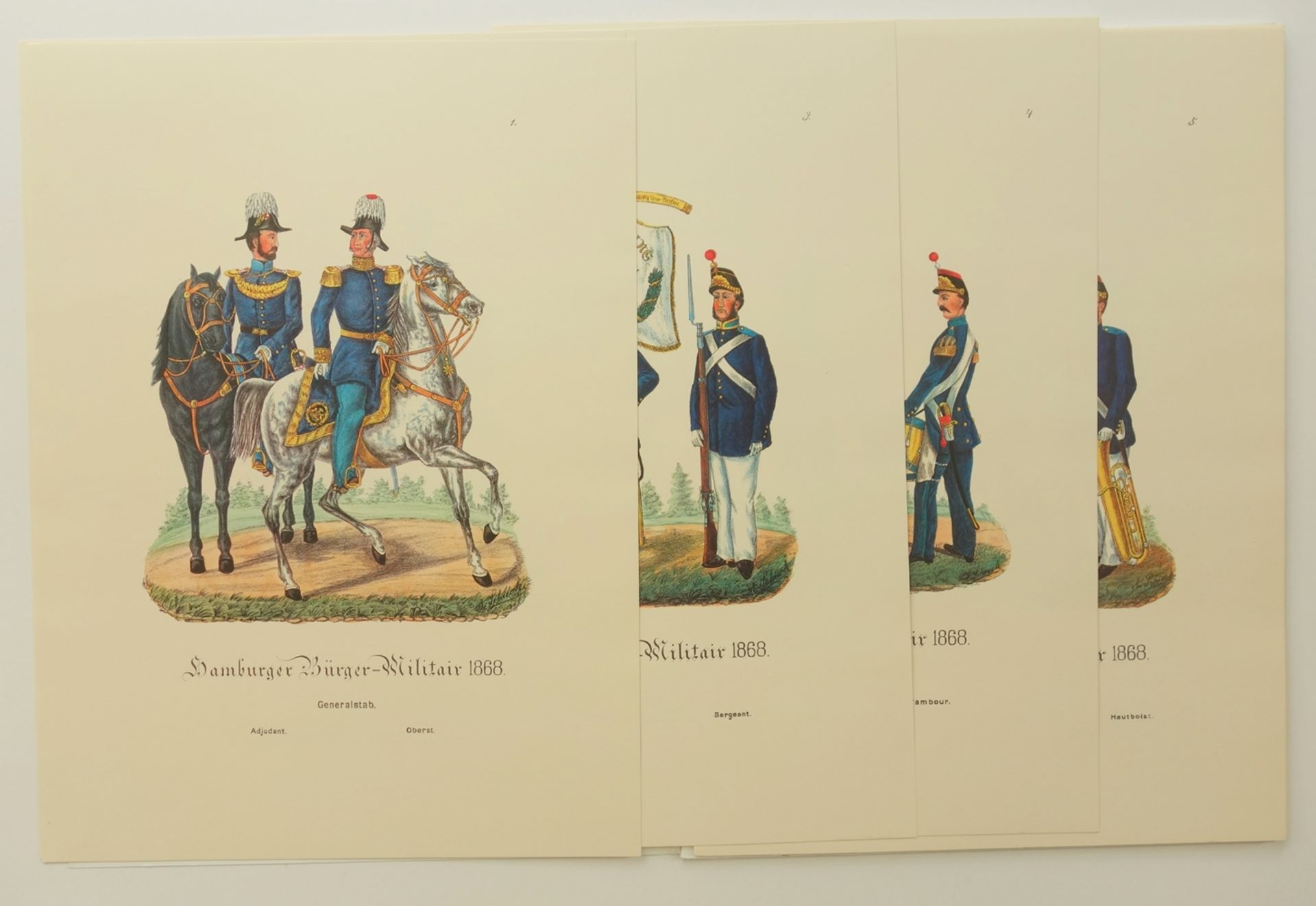 Mappe mit 14 Faksimile-Farbtafeln, "Das Hamburgische Bürger-Militair im Jahre 1868", 1976, nach - Bild 2 aus 2