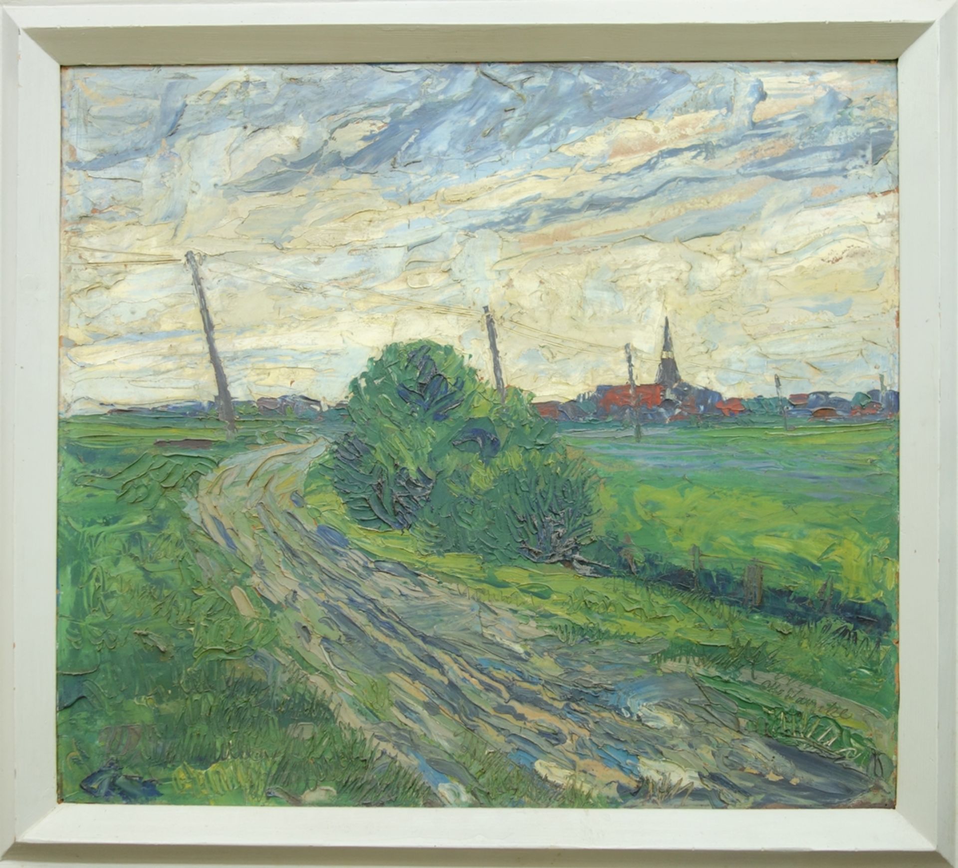 Otto Warnke (1896, Meldorf-1976, Itzehoe), "Norddeutsche Landschaft", 1960er Jahre, Öl/Platte,