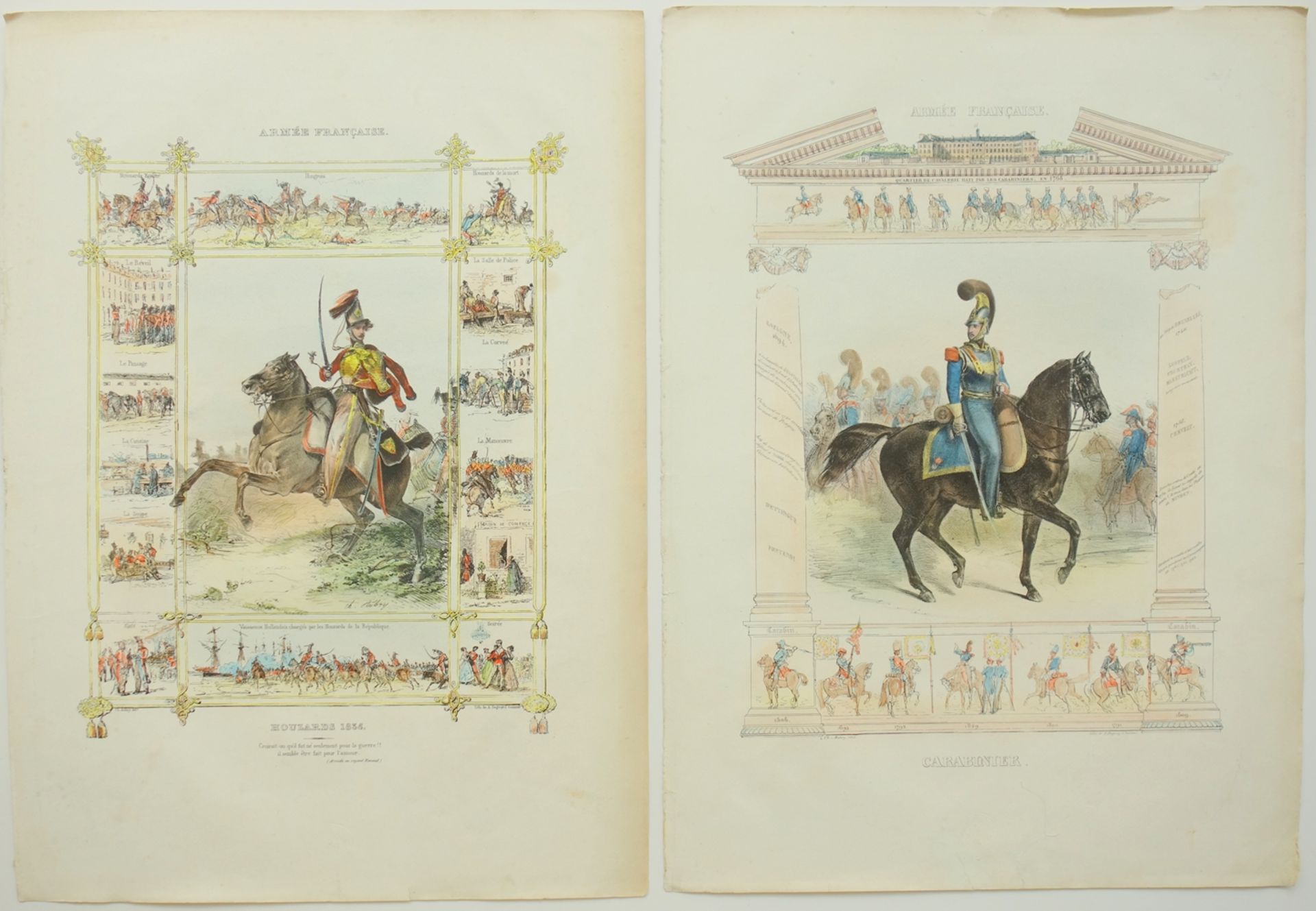 4 kolorierte Lithografien, "Uniformdarstellungen der Französischen Armee", 1835, A. Degouy nach - Bild 2 aus 2