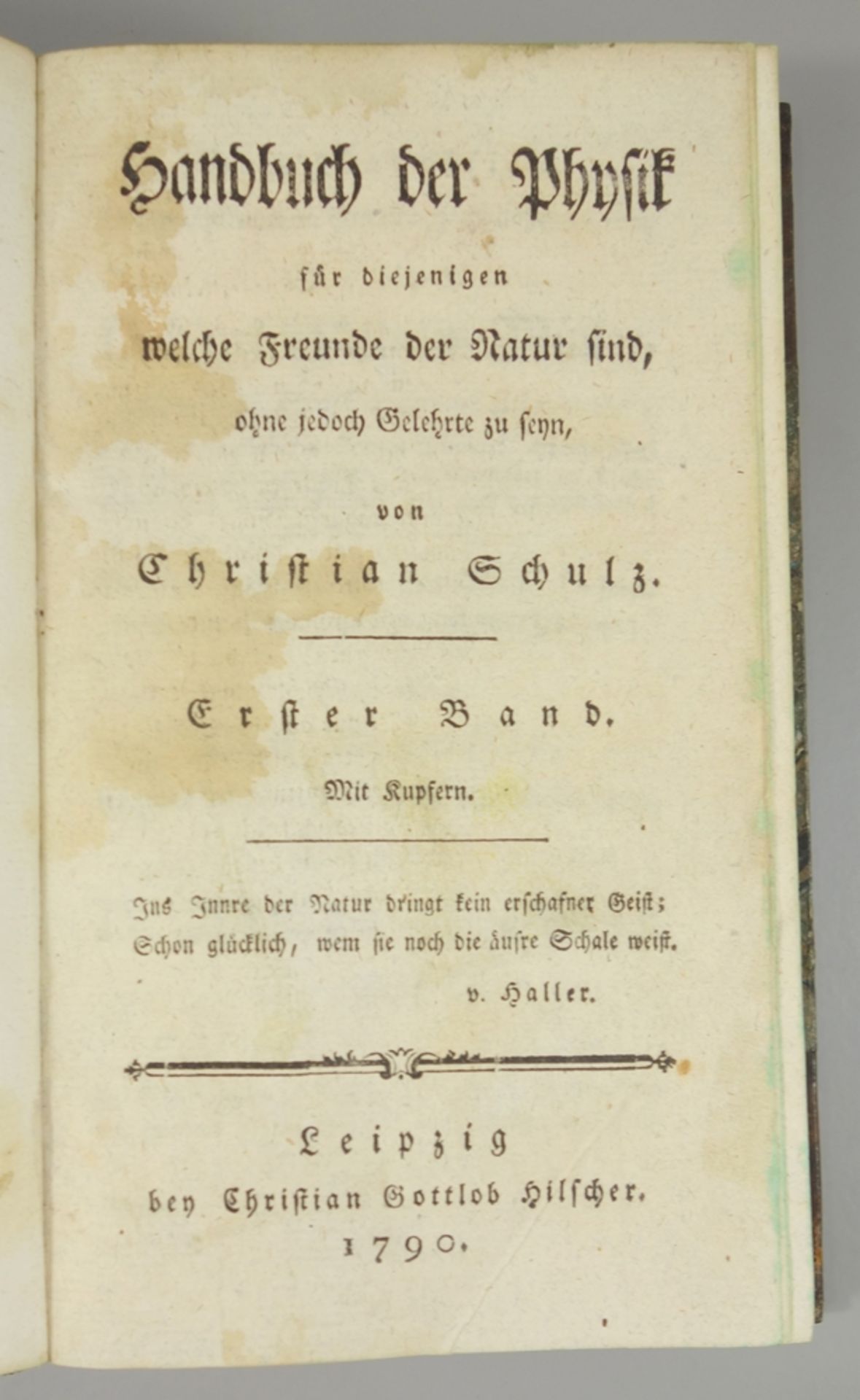 "Handbuch der Physik", Christian Schulz, 1790, 1.Band, "...für diejenigen welche Freunde der Natur - Bild 2 aus 2