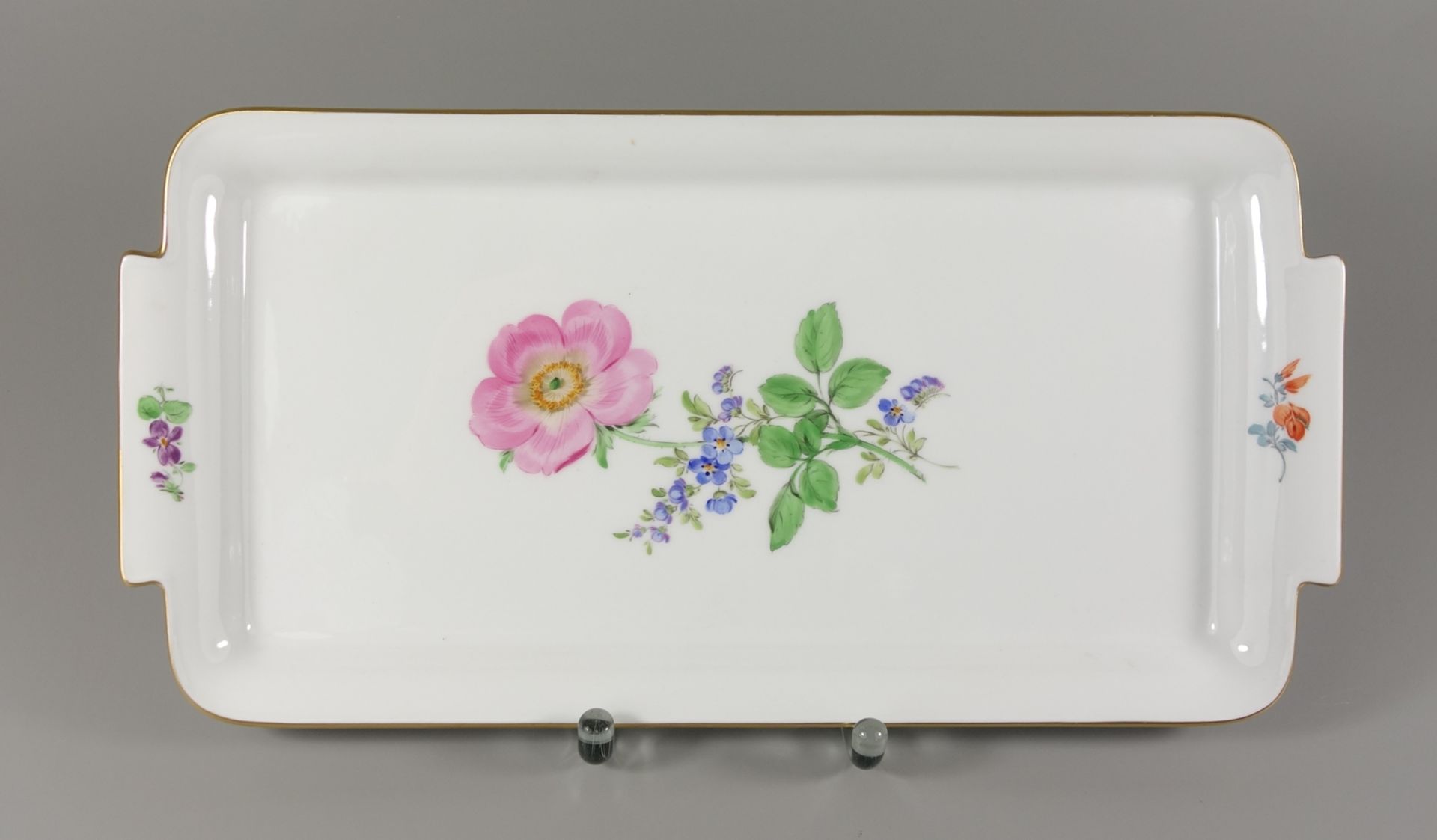 Platte, Deutsche Blume, Meissen, nach 1924, 1.Wahl, 30,2*15,2cm, seitliche Handhaben, GoldrandPlate,