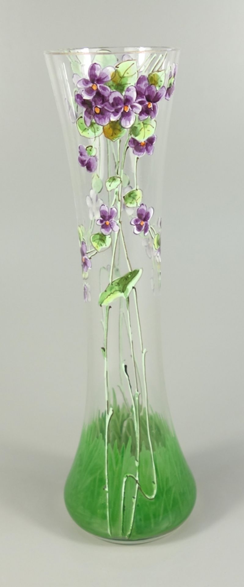 Vase mit Veilchen, Jugendstil,um 1910, H.21,2cm, Wandung mit EmaillemalereiVase with violets, Art