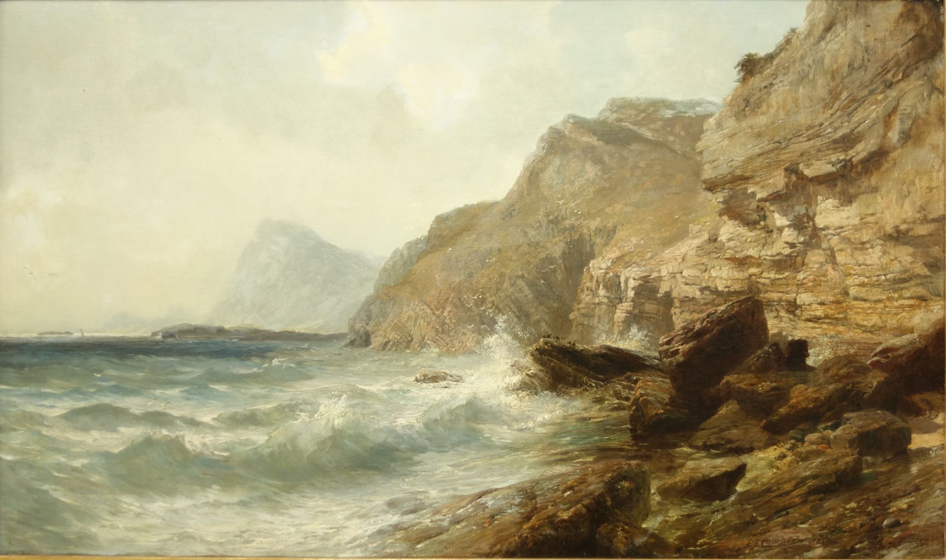 Edward Theodore Compton (1849, London-1921, Feldafing), "Stürmische Felsenküste", 1886, Öl/Leinwand, - Bild 2 aus 4