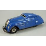Schuco, blaues Garagen-Auto mit Uhrwerkmotor, Modell 1750, 1950er Jahre, Blechspielzeug, L.14,5cm,