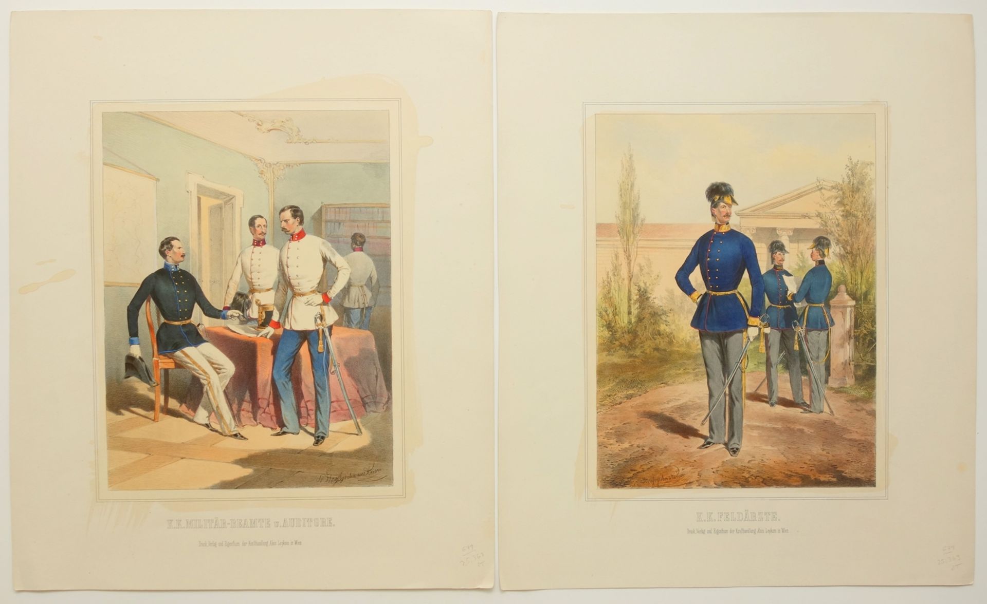 9 kolorierte Druckgrafiken "Soldaten- und Uniformdarstellungen", 19. Jahrhundert, darunter 2*