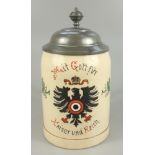 patriotischer Bierkrug, Merkelbach&Wick, um 1900, elfenbeinfarbene Keramik, 1/2 Ltr., schauseitig