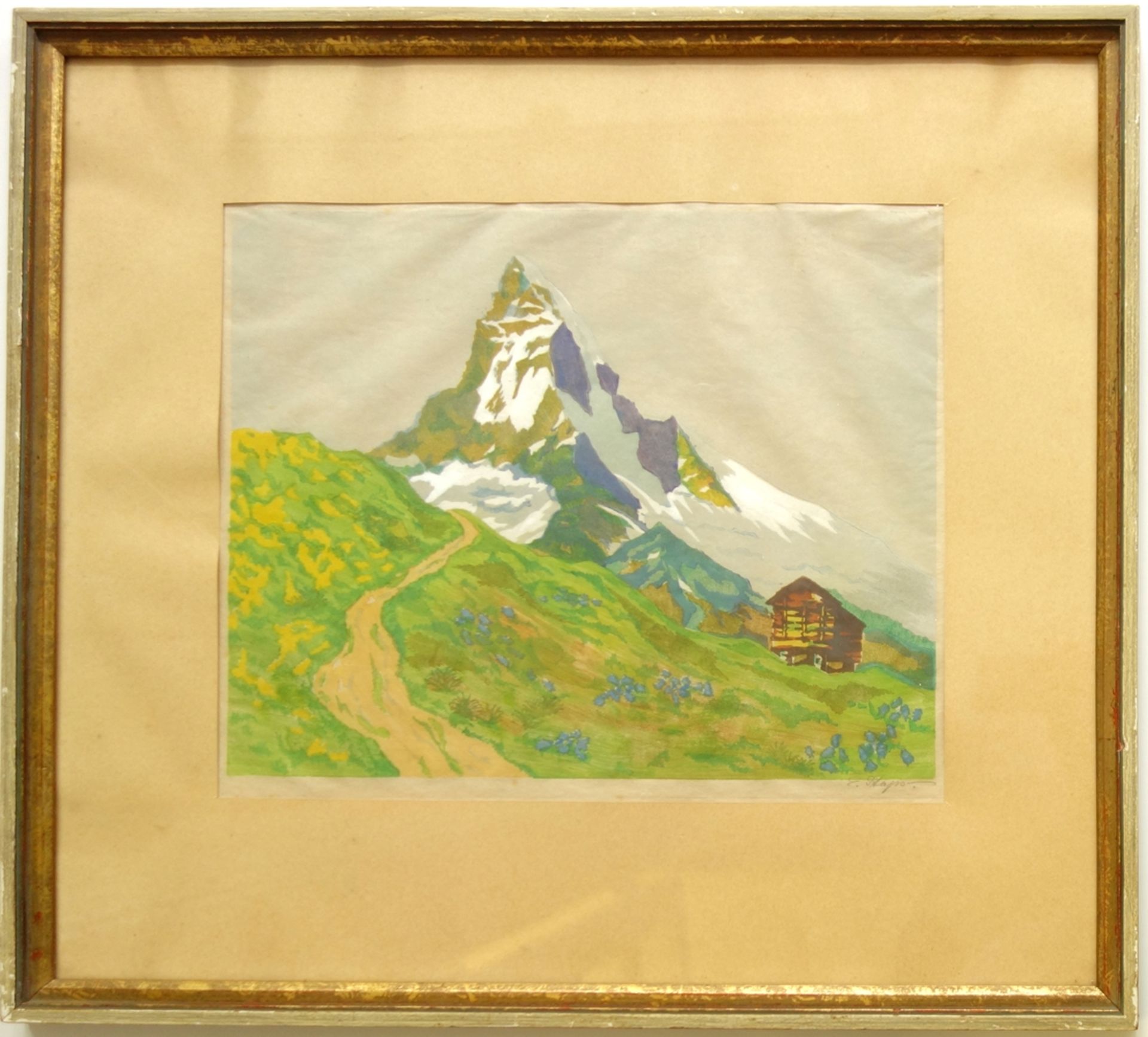Else Staps (ca. 1900-1989), "Matterhorn", um 1930, Farblinolschnitt/Japanpapier; unten rechts - Bild 2 aus 3