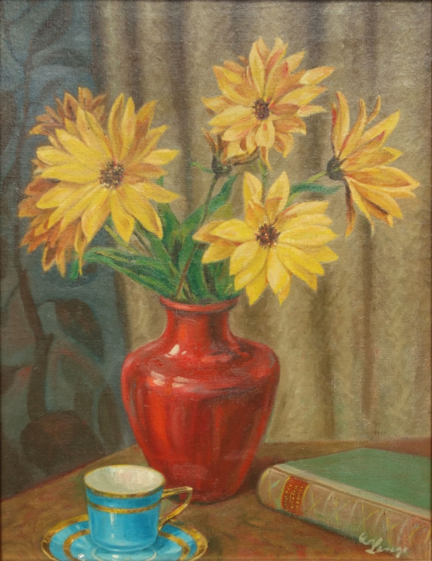 E. Lange, "Stillleben mit Blumenstrauß", um 1930, Öl/Leinwand, unten rechts signiert, HB 43*33cm, - Bild 2 aus 2