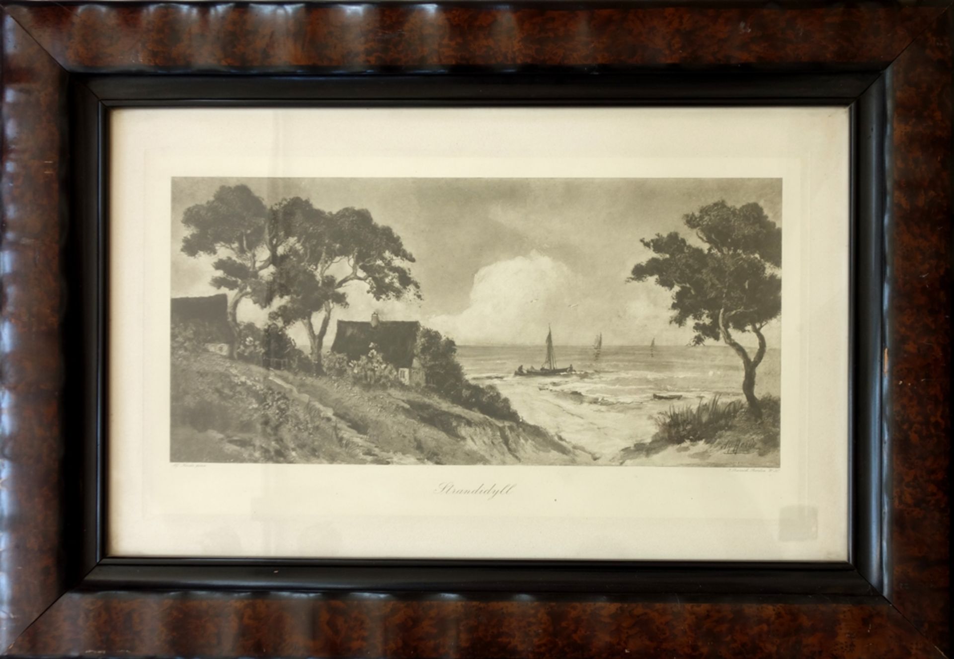 Lithografie "Strandidyll", nach Alfred Heide (1855-1930), vom Kunstverlag J. Baruch Berlin, - Bild 2 aus 2