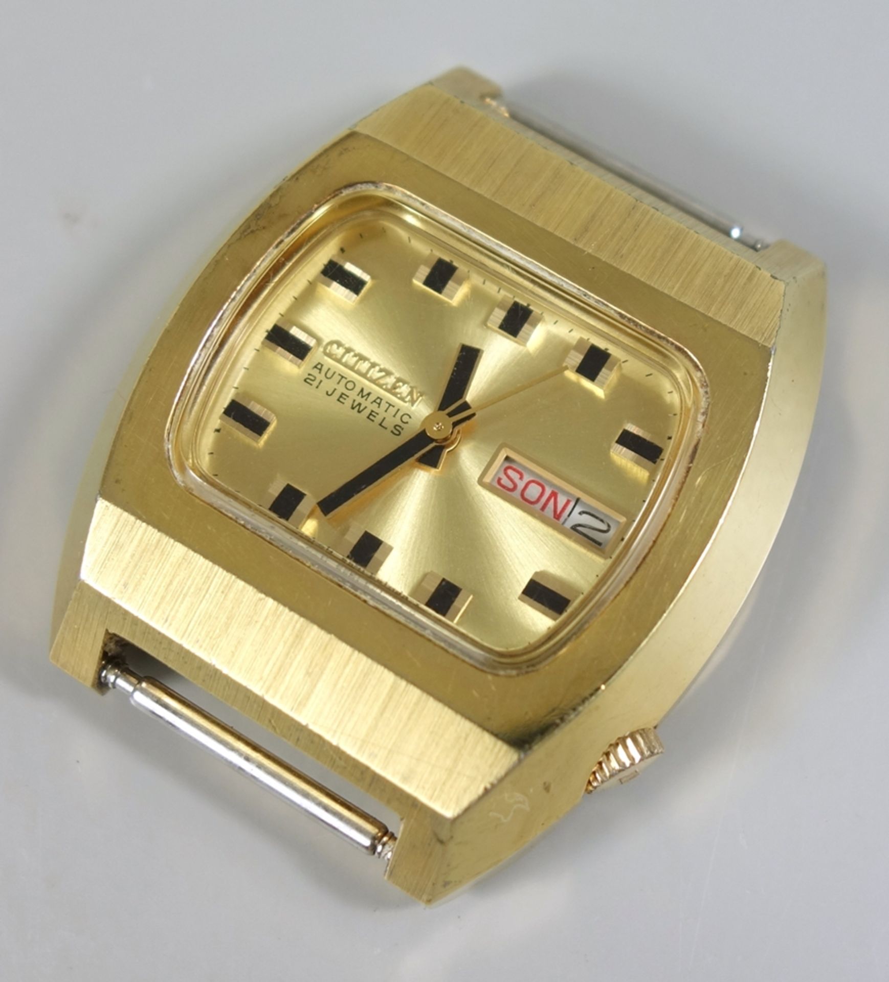 Armbanduhr Citizen Kal. 6501 Automatic, 70er Jahre, vergoldetes Gehäuse, goldenes Zifferblatt mit - Bild 3 aus 3