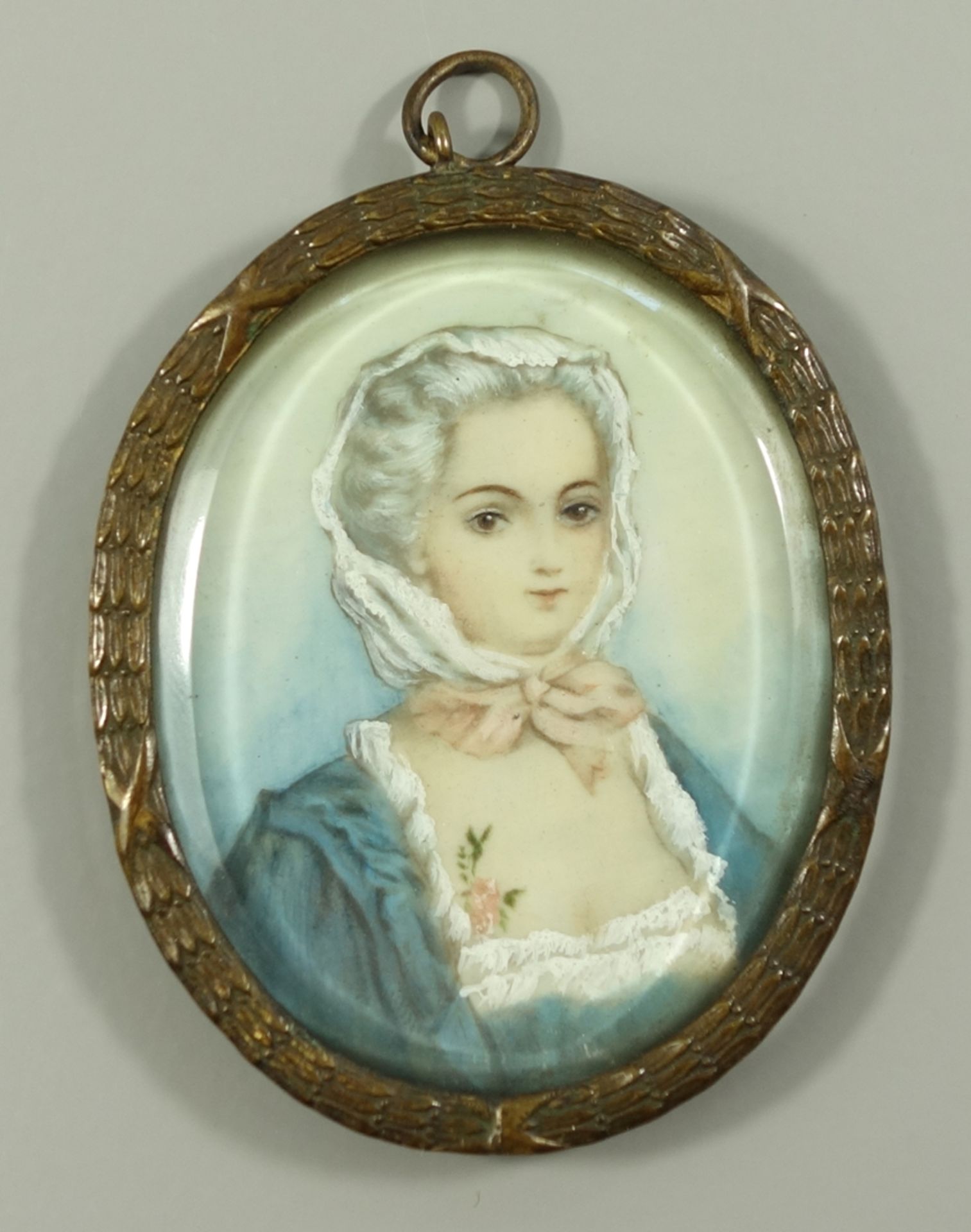 Miniaturmalerei "Mademoiselle Rochefort", Biedermeier, um 1830/40, H*B mit Rahmen 7,2*5,7cm,