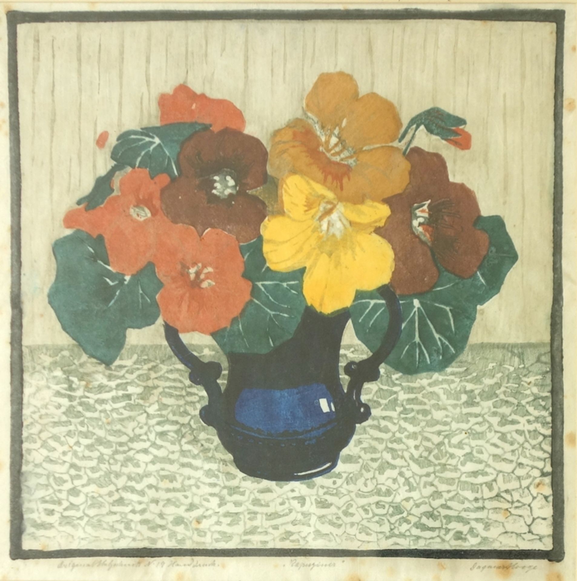 Dagmar Hooge (1870-1930), "Kapuzinerkresse in Vase", um 1910, Farbholzschnitt, unten rechts