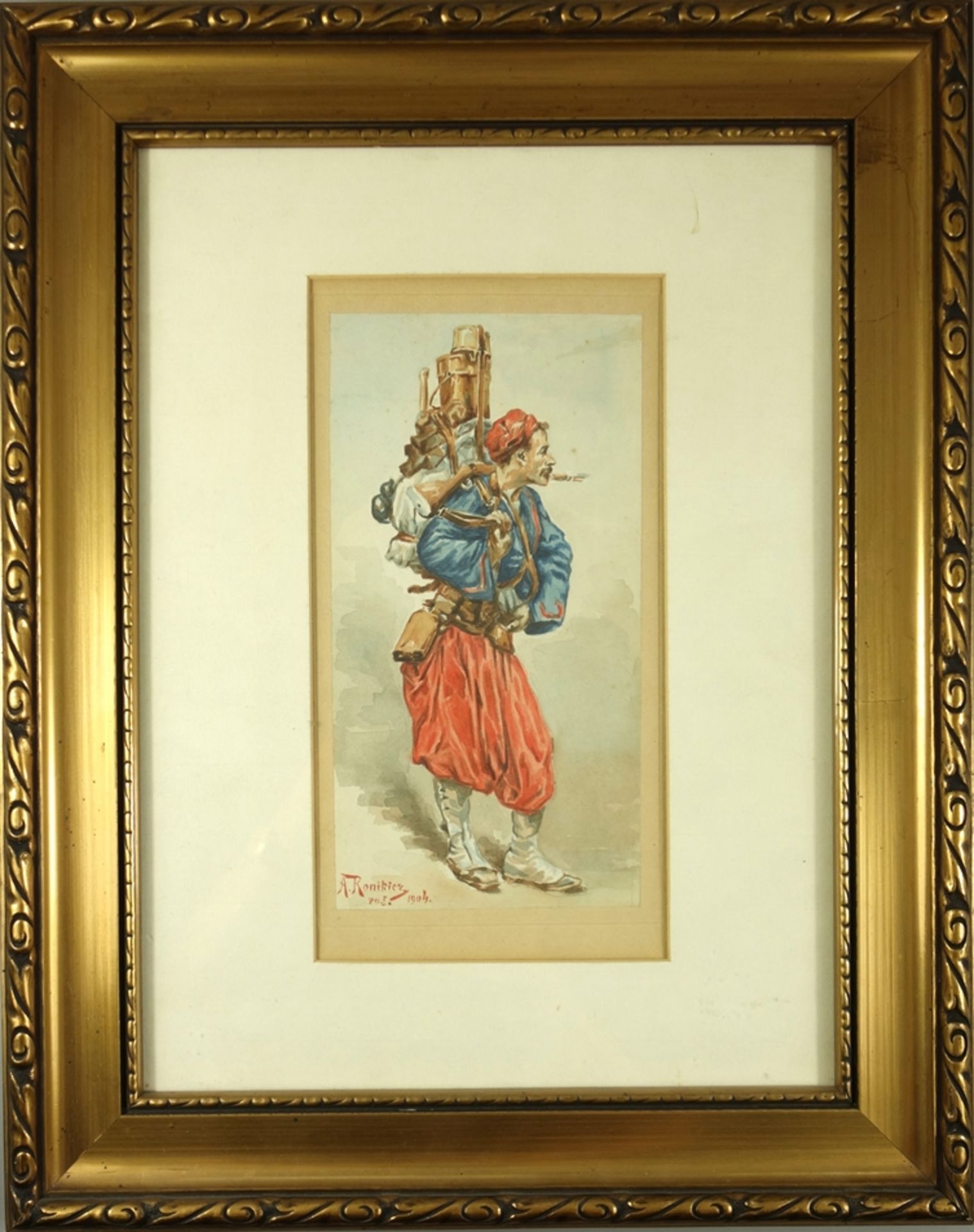 A. Ronikier, "Soldat der französischen Kolonialarmee um 1890", 1904, Aquarell, unten links - Bild 3 aus 3