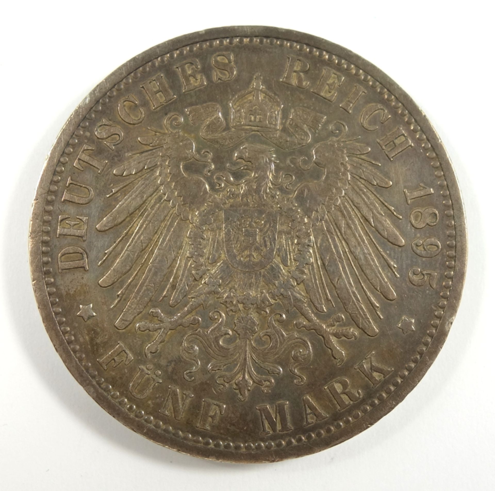 5 Mark 1895, Wilhelm II, Preussen, A, 900er Silber, Gew.27,76g, ss - Bild 2 aus 2