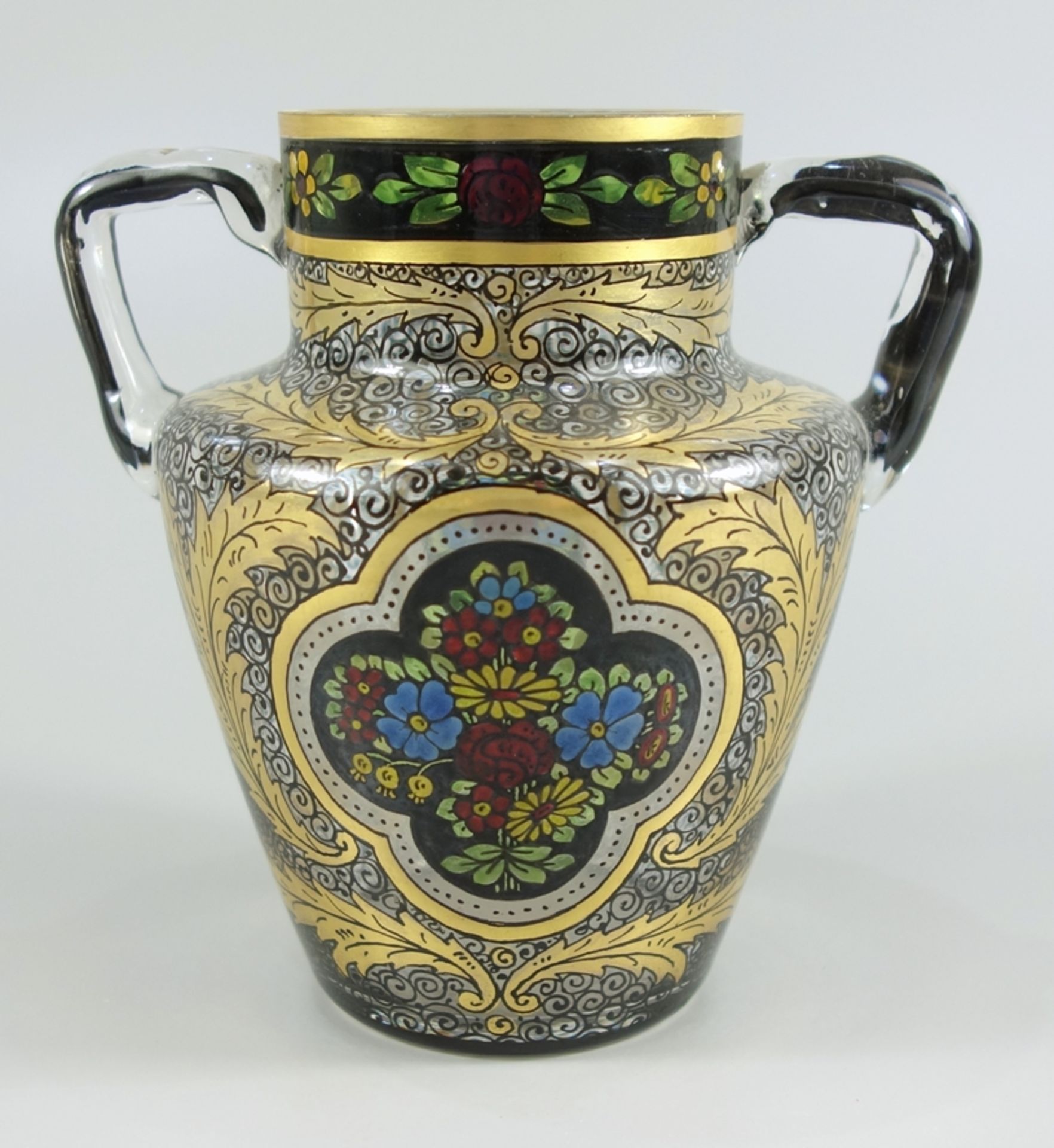 Henkelvase, Pausch, Hermann, Arnsdorf 1915/20, H.11,8cm, farbloses Glas, formgeblasen und frei