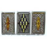 3 Bleiverglasungen mit Ornamenten, um 1900, H*B 15,5*9,7cm, ein Paar mit gelb-braunem Ornament, 1*