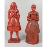 Paar Votivfiguren, wohl 18./19.Jh., H.19cm, rotes Wachs, Modelausformung, Frauen- und