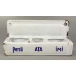 Emaille-Wandregal für Reinigungsmittel "Persil - ATA - iMi", um 1920/30, H*B*T 16*32,5*8cm, weiß