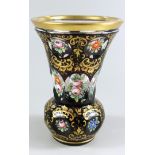 Kristallvase mit floraler Emaillemalerei, Böhmen, um 1920, H.13,5cm, augeschliffener Abriss (