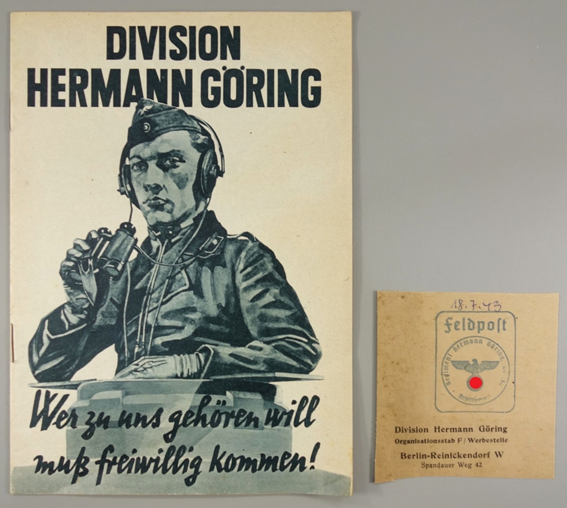 Division Hermann Göring, Broschüre der Deutschen Wehrmacht und Briefausschnitt mit