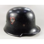 Feuerwehrhelm, M34, Ausführung 1936, WK II, Gr.55, schwarz lackierter Helm aus Aluminium,