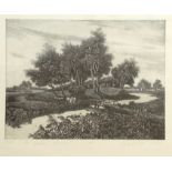 Monogrammist P.A., "Landschaft mit Kutsche", 1987, Radierung, unten links monogrammiert,
