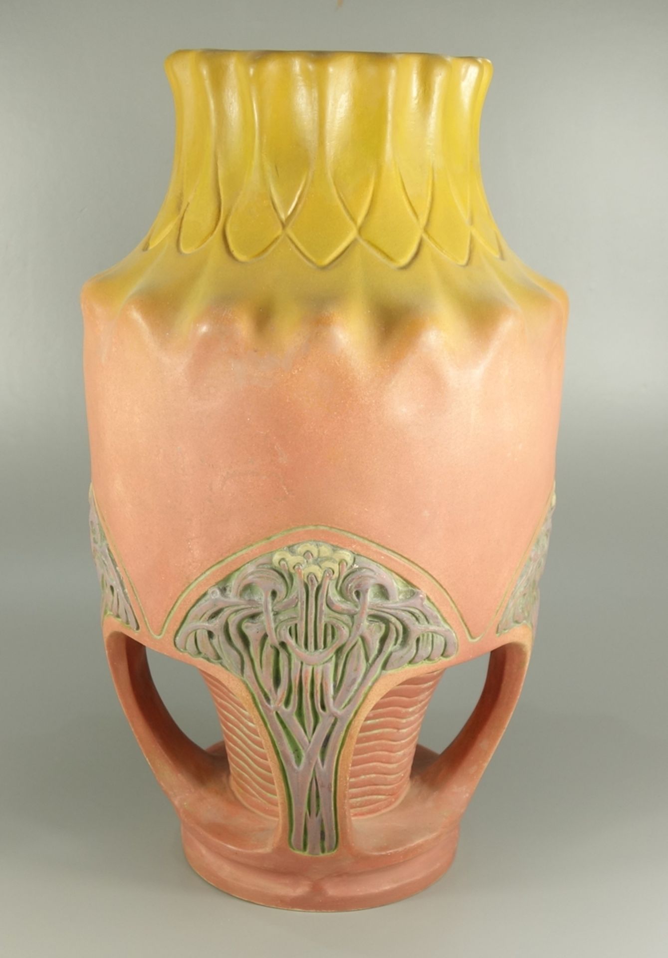 große Jugendstil-Vase, Julius Dressler, Biela bei Bodenbach, um 1910, H.42cm, Feinsteinzeug, - Bild 2 aus 4