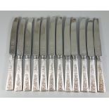 12 Frühstücksmesser, Vietnam, 50er Jahre, 900er Silber, Gew.730g (mit Klingen), Griffe mit