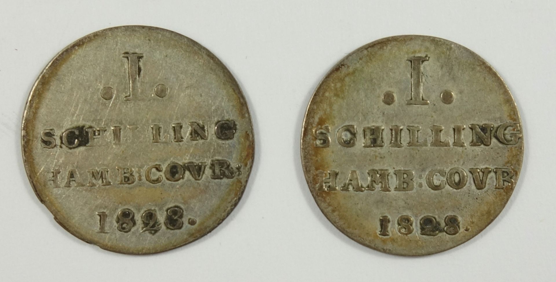 2* 1 Schilling 1828, Stadt Hamburg, Silber, Gew.1,98g, ss