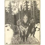 Aage Roose (1880, Kolding/DK-1970), "Holzkohlenwagen", um 1910, Holzschnitt/Japanpapier, unten links