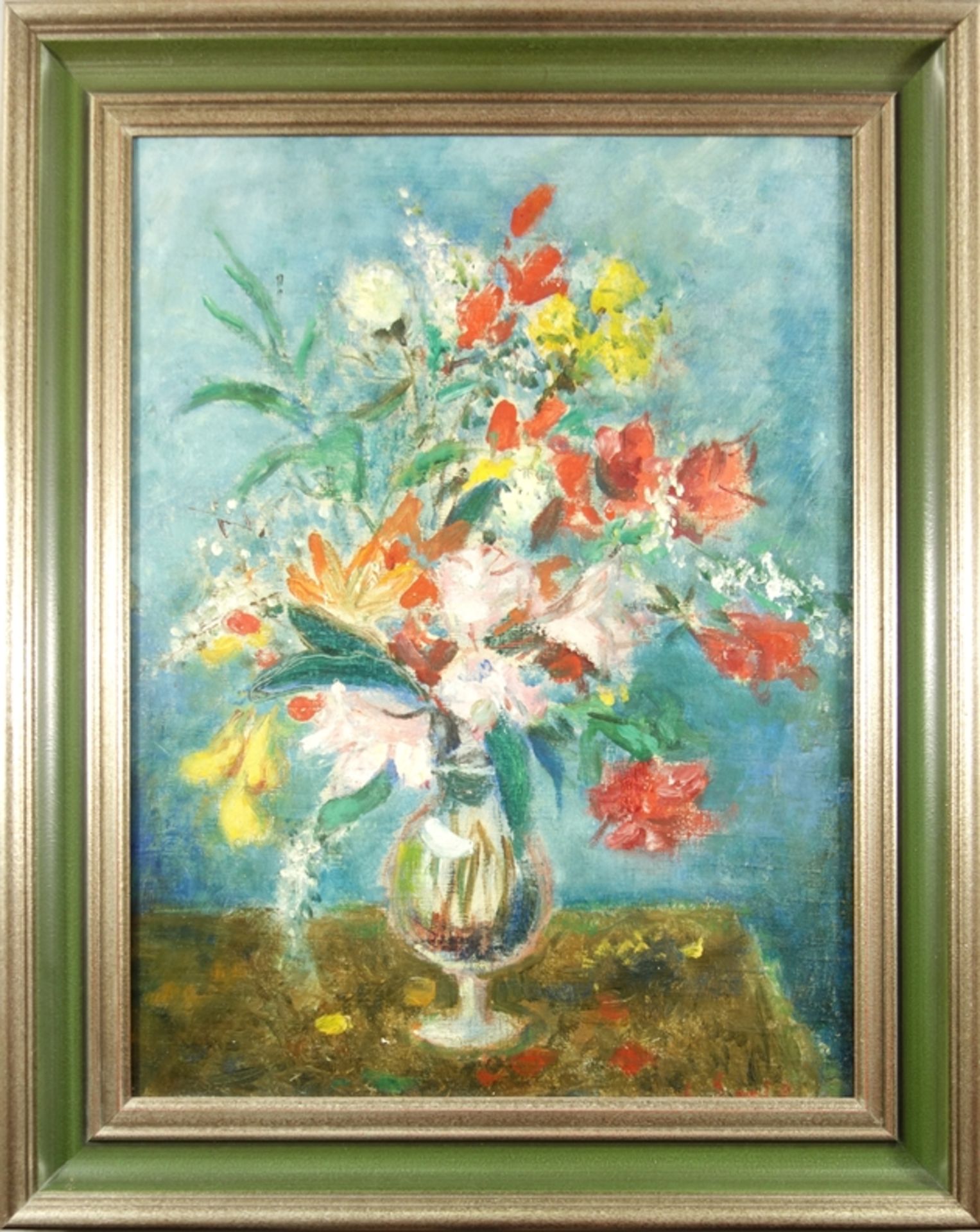 Artur Erdle (1889, Köln-1961, Düsseldorf), "Stillleben mit Sommerblumen", Öl/Leinwand/Platte,