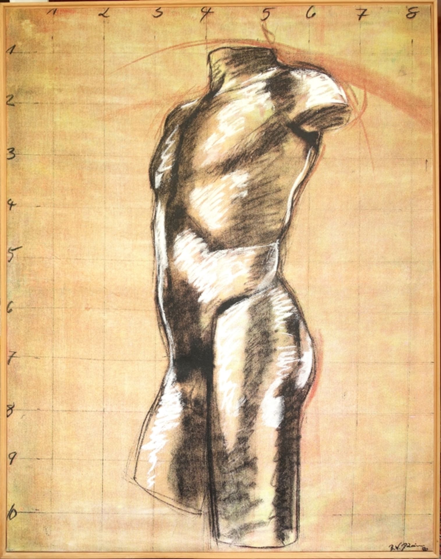 undeutlich signiert, "Große männliche Aktstudie: Torso", 1998, Farbserigrafie, unten rechts signiert