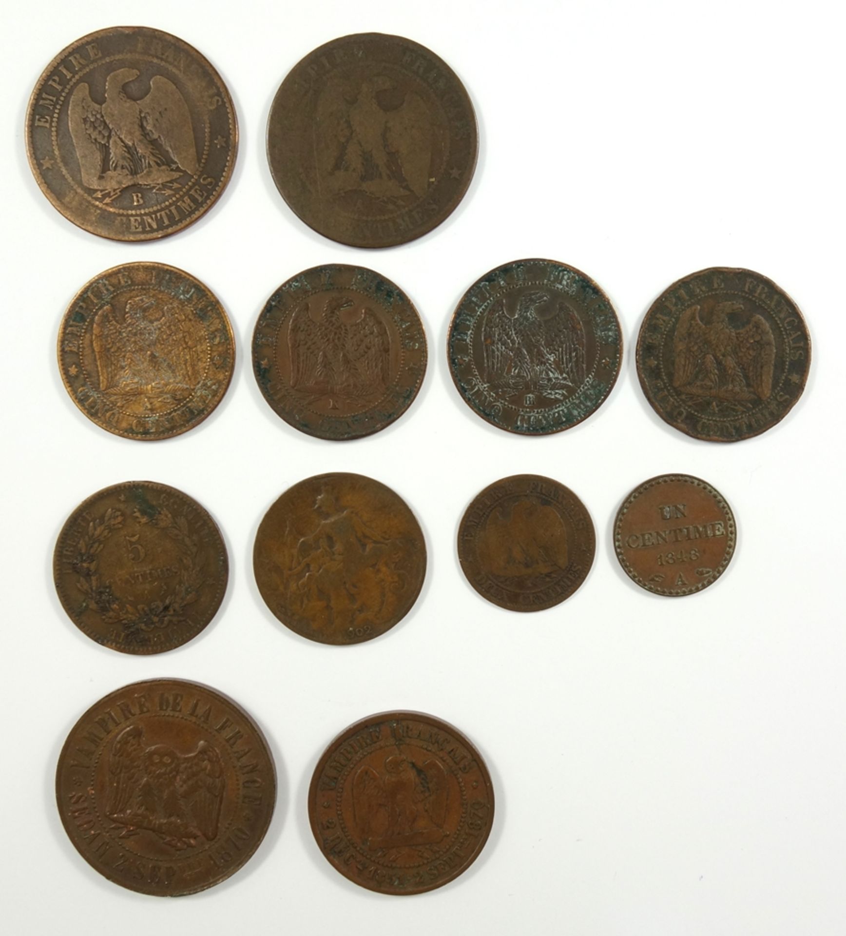 Konvolut Münzen, Frankreich 19. Jh.: 1 Centime 1848 A; 2 Centimes 1862 A; 5 Centimes, 1862 A, 1864 - Bild 2 aus 2