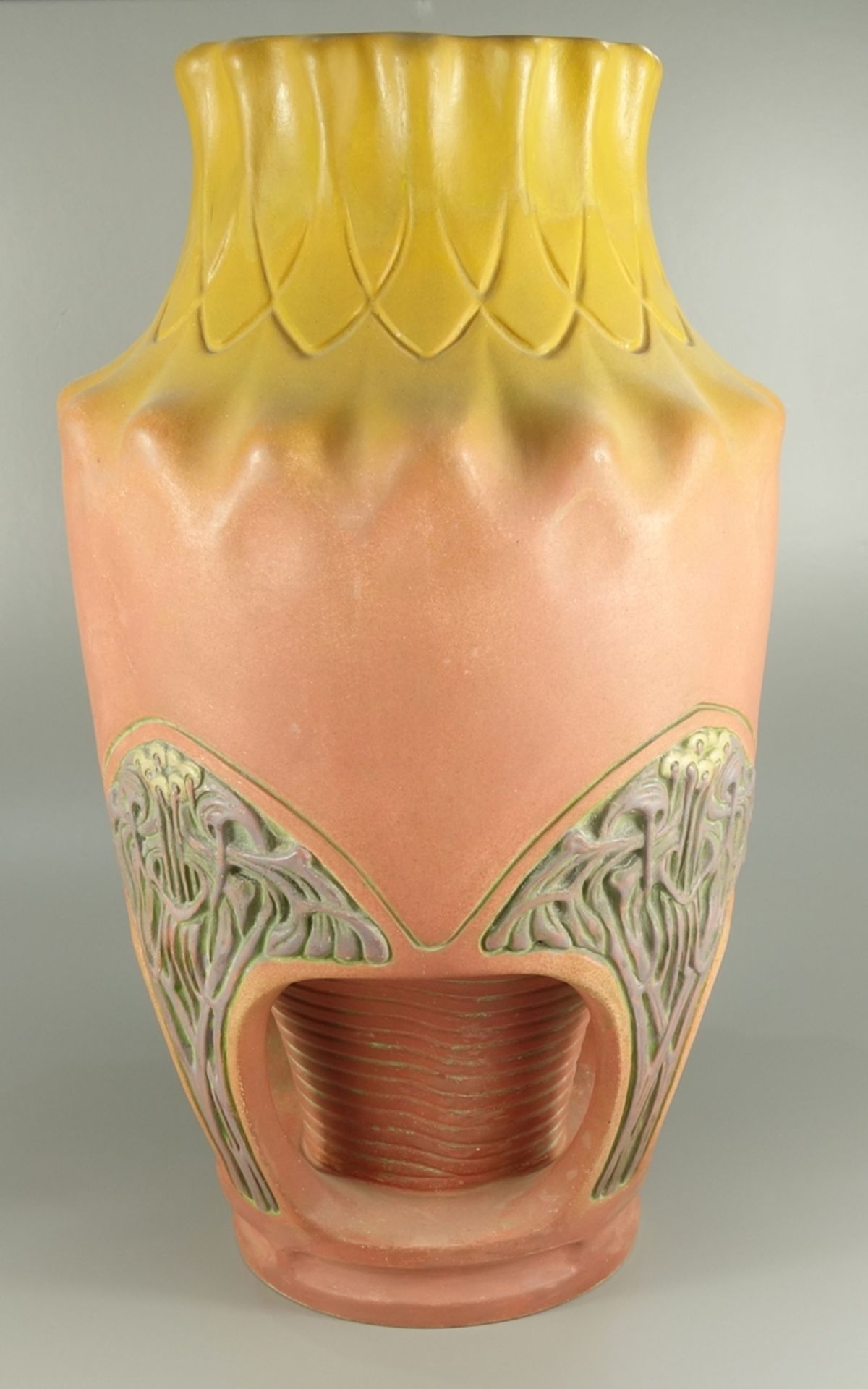 große Jugendstil-Vase, Julius Dressler, Biela bei Bodenbach, um 1910, H.42cm, Feinsteinzeug,